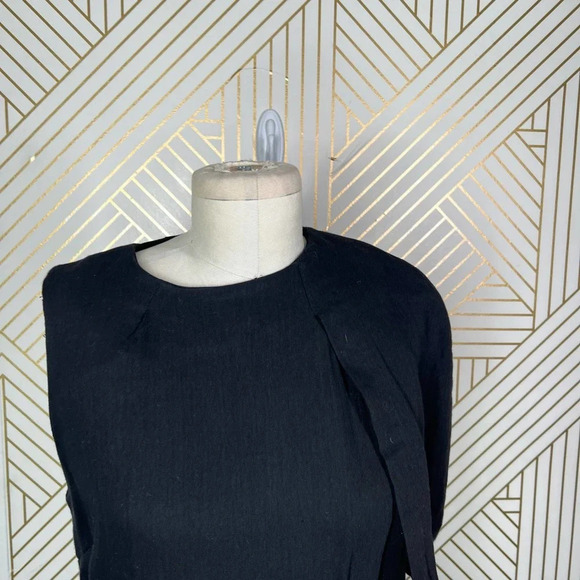 Apiece Apart‎ One Shoulder Dress Asymmetric Cape Sleeve Cotton Black Size US 6 - Picture 2 of 12